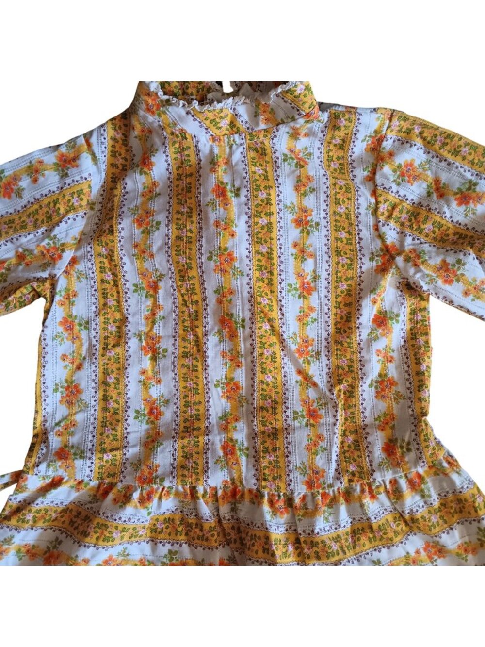 Hippie Dress Girls 5 Vintage 1970s Sears Boho Long Sleeves & Lace Trim Floral